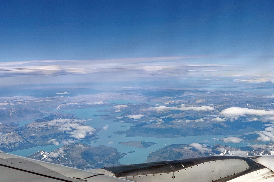Flug entlang der chilenischen Anden: wunderschön, aber ein ziemlicher Umweg