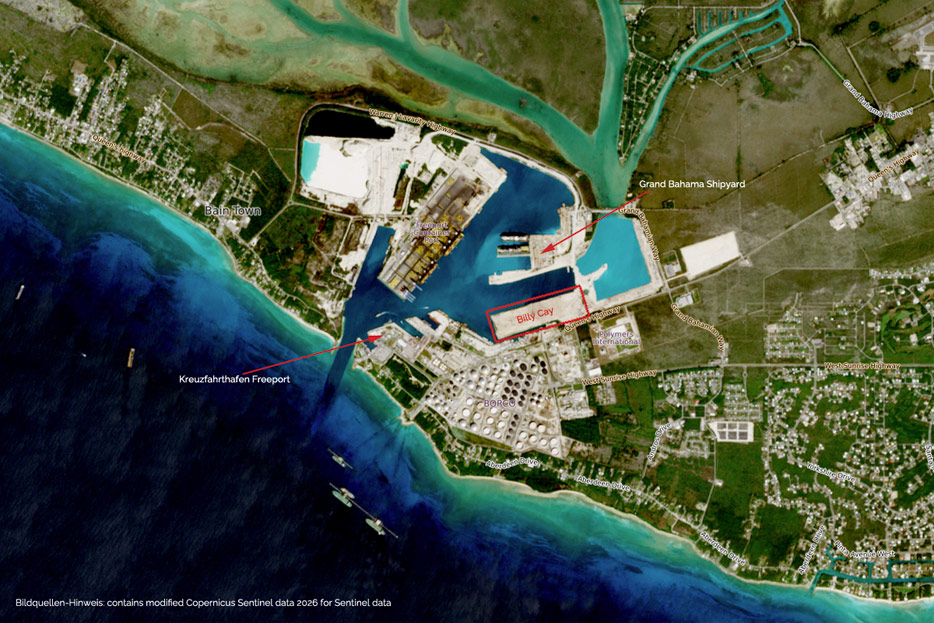Lage des geplanten Terminals auf Billy Cay im Freeport Harbour
